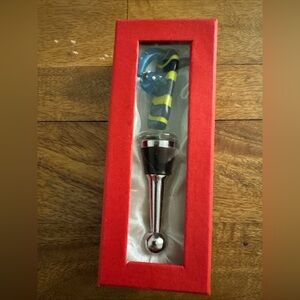 LS Arts Blue & Green Flip Flop Sandal Glass Blown Metal Wine Bottle Stopper